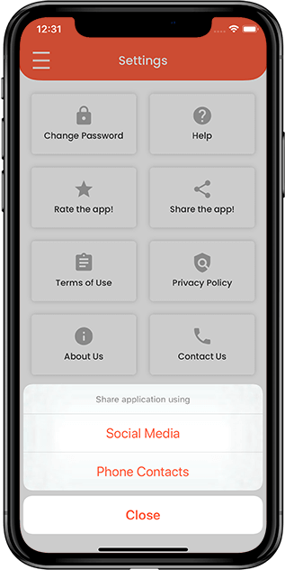 Share the application to social media